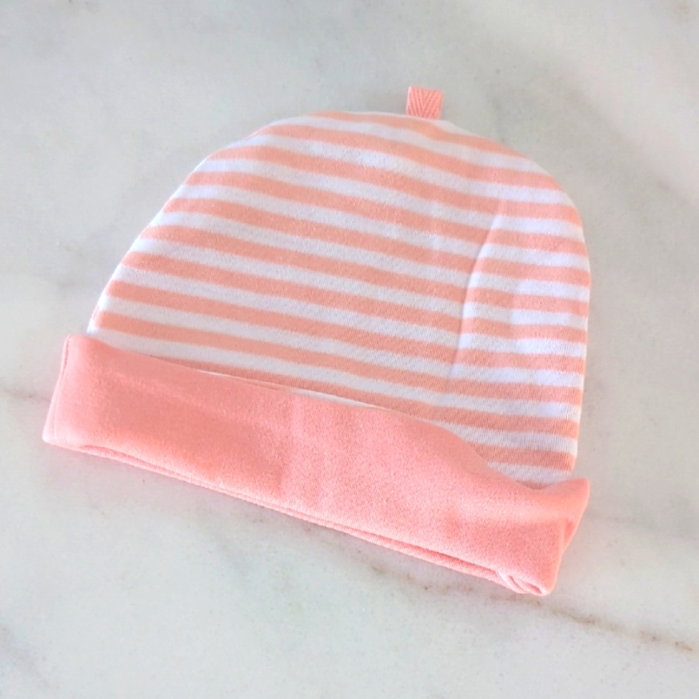 $1 If Bundled - Pink and White Striped Baby Beanie